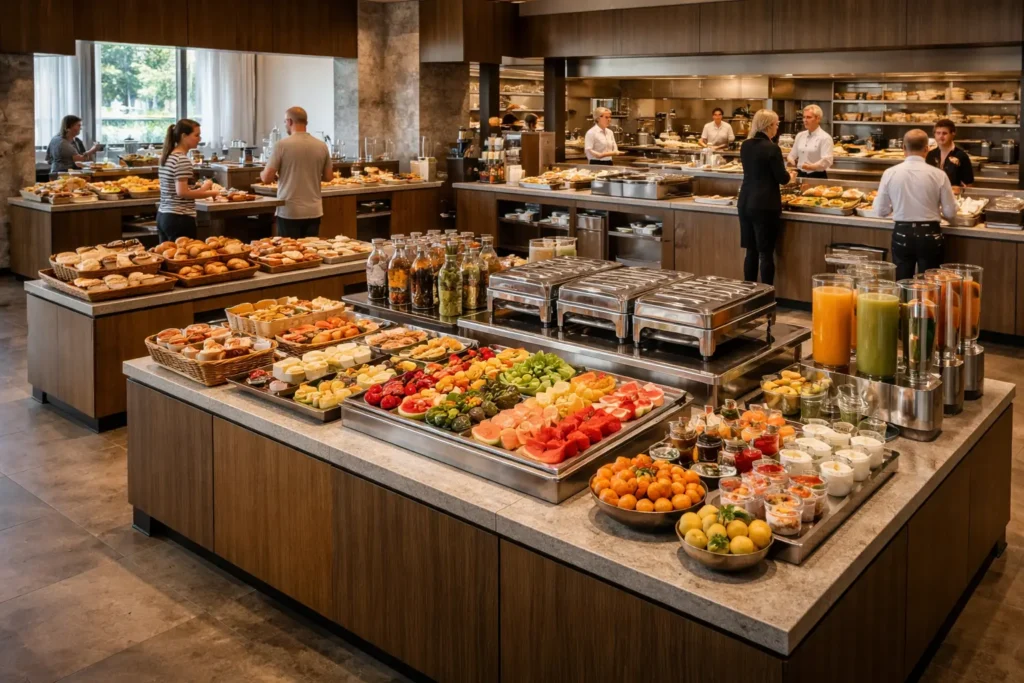 Imagen que muestra el buffet de un hotel por la mañana para ilustrar el artículo: Buffets para hoteles
